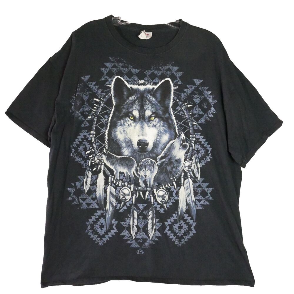 Vintage Men's Size XL Wolf Wolves Dreamcatcher Fruit of the Loom Black T-shirt